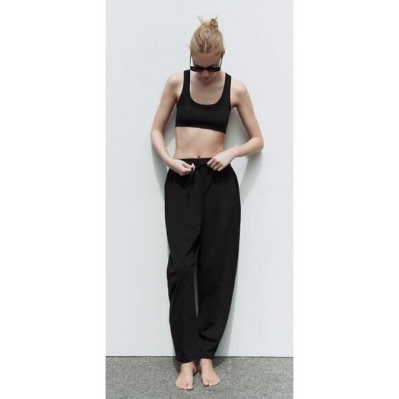 Zara Black High Rise Casual Jogger Sweatpants M - Picture 1 of 5